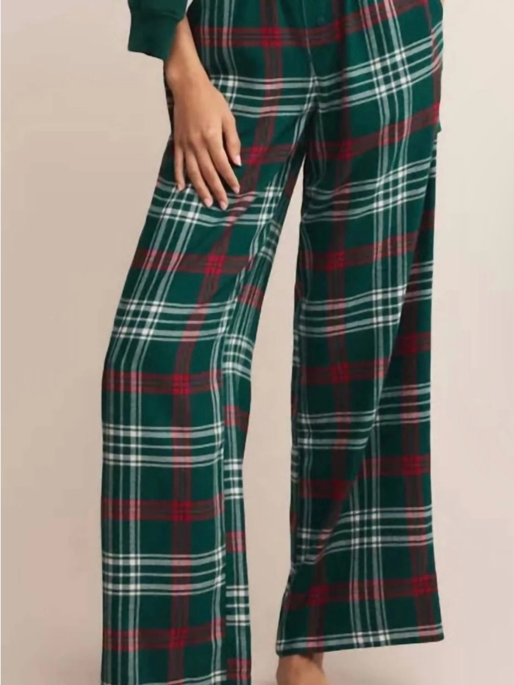Wide Leg Plaid Lounge Pants - Green Plaid